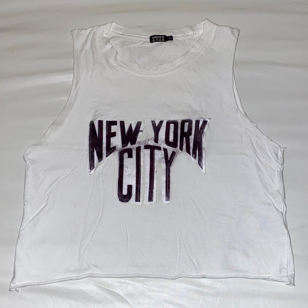 NYC Cropped White Muscle Tee
